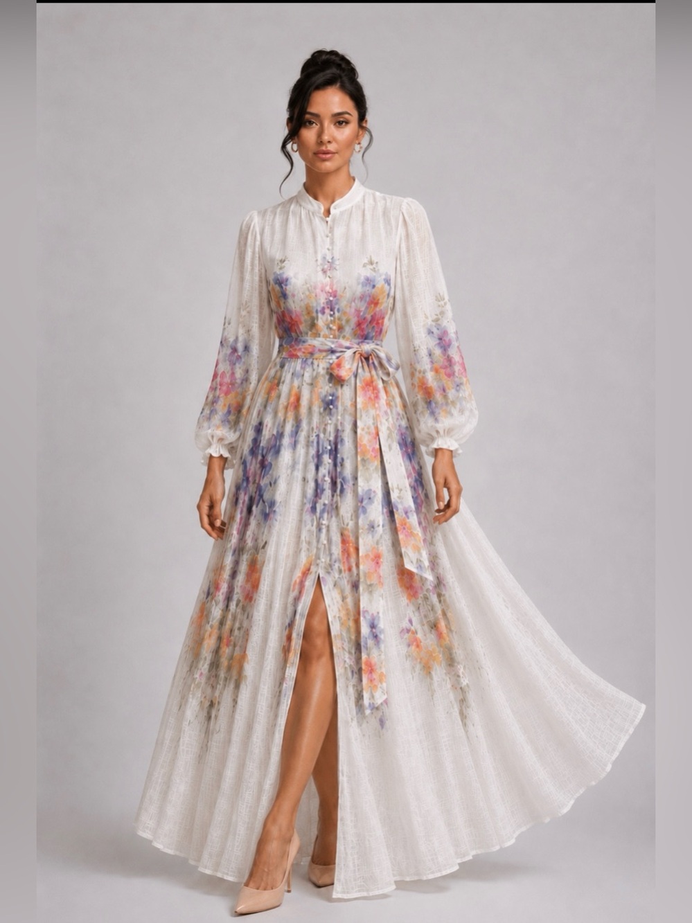 By Nancy White Watercolor Floral Tie-Waist Maxi Dress XL